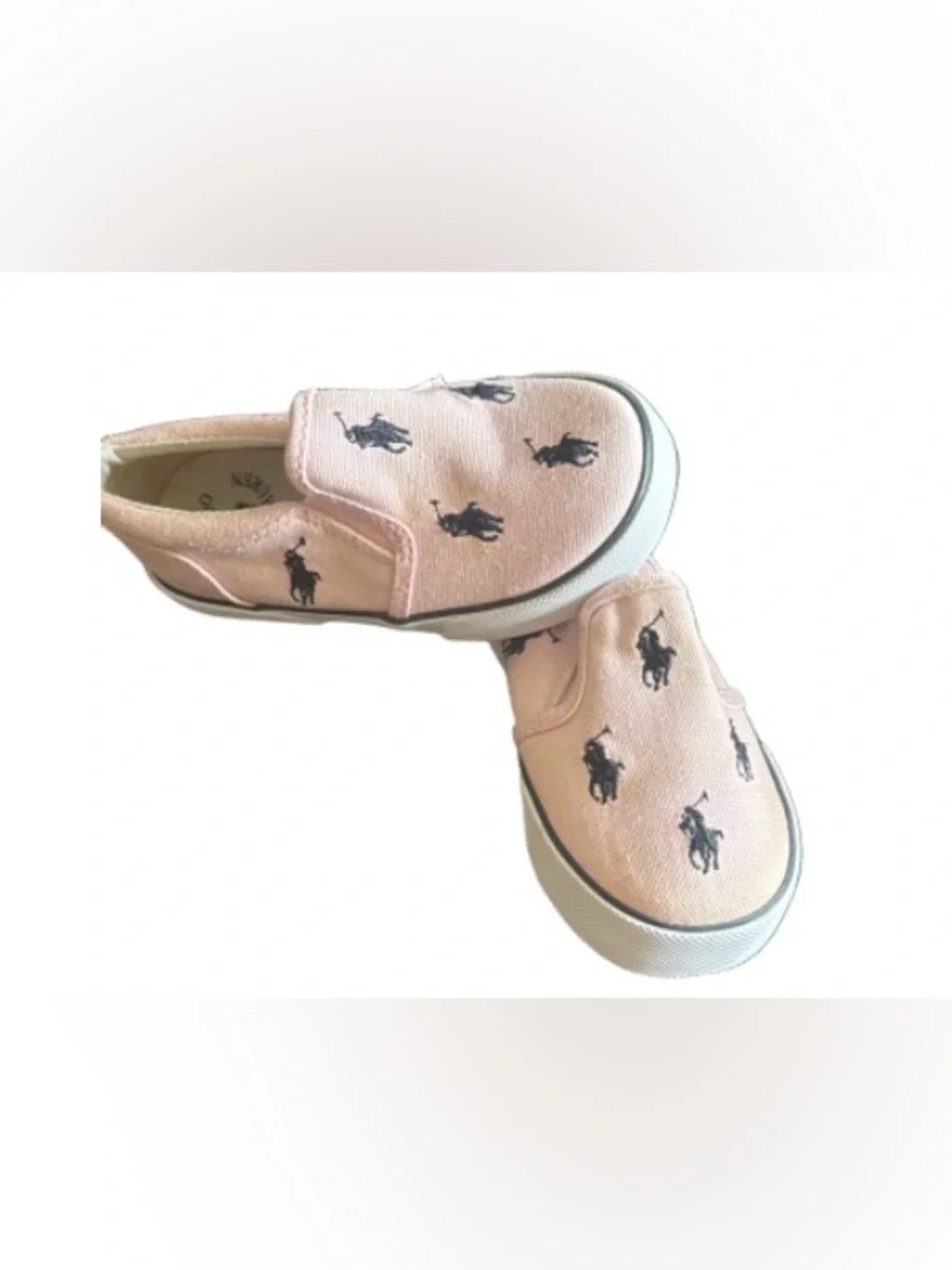 Polo by Ralph Lauren Pink Slip-On Sneakers with Navy Pony Print